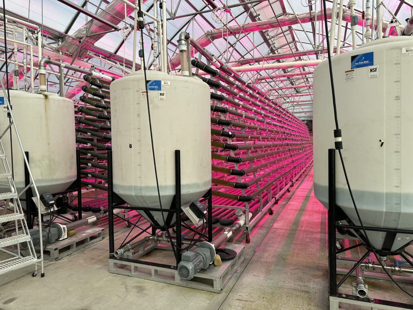 A group of large tanks in a room.