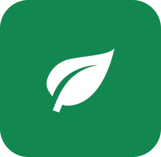 A green and white leaf icon on top of a green background.